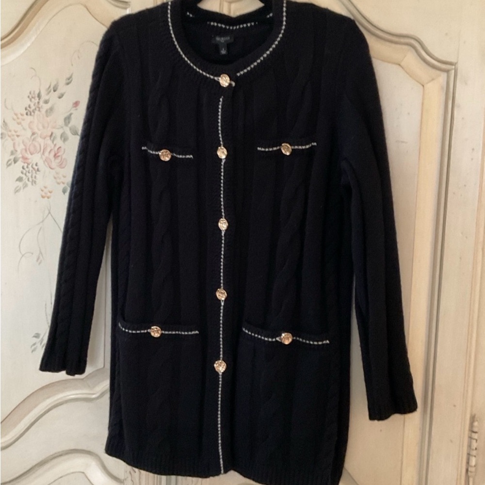 Talbots Black Cardigan with Gold Buttons